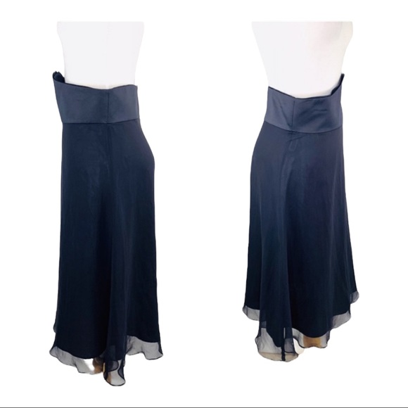 White House Black Market 100% Silk Skirt Tuxedo Waist Layered Womens Black Sz 10 - Picture 2 of 13